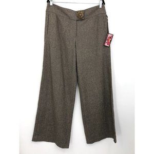 Debbie Shuchat Wool Blend Twill Boho Wide Leg Pant 12 Brown NEW